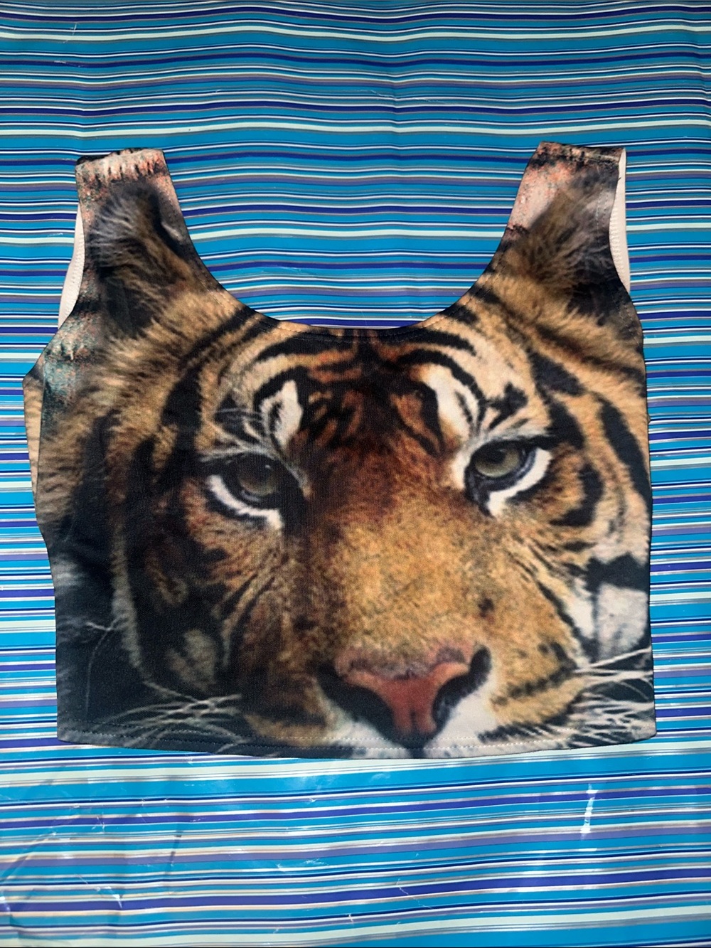 Blush Tiger Face Graphic Crop Tank Top in Brown and Black